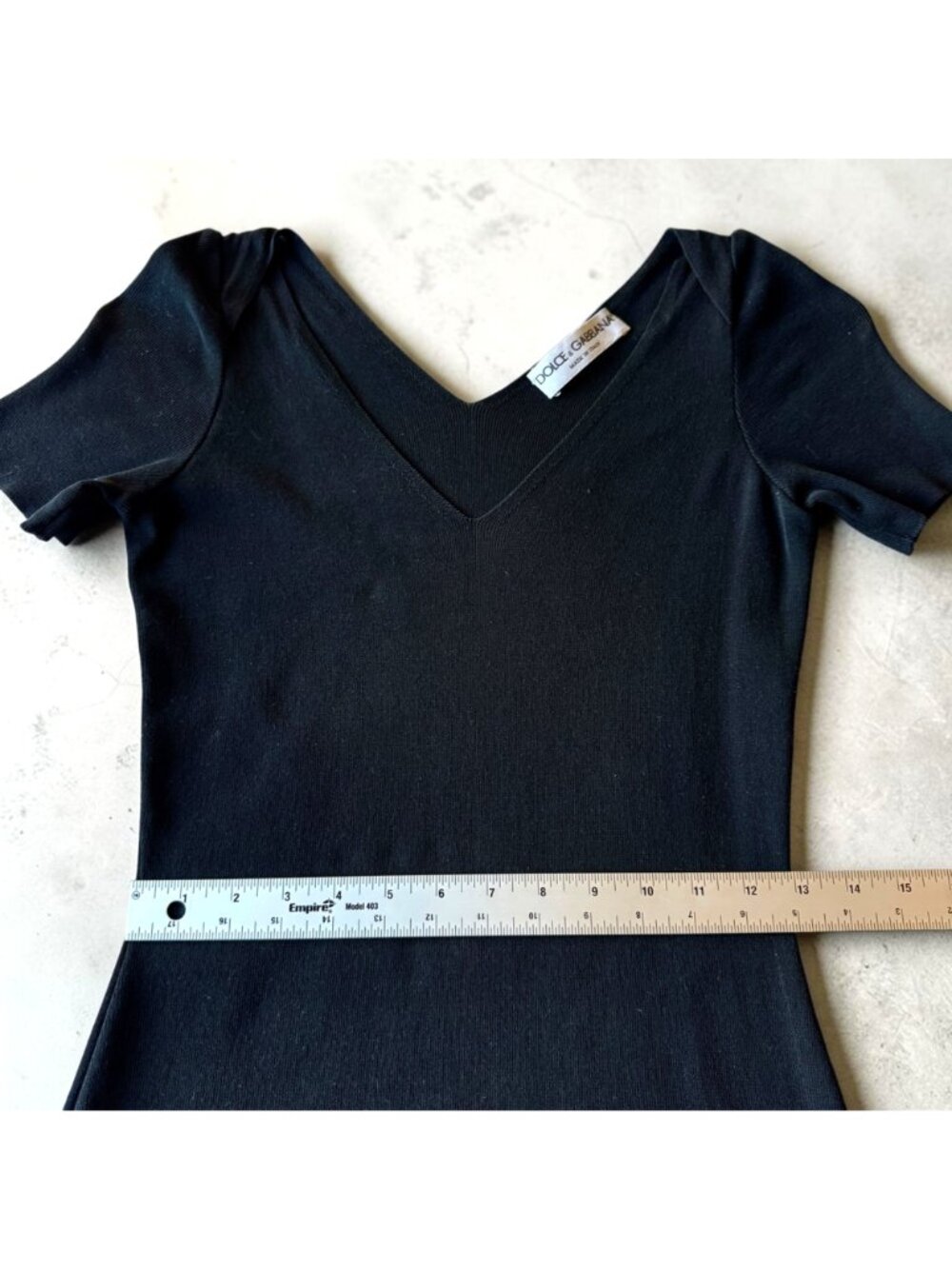 Dolce & Gabbana Vintage 90s Stretchy Knit Black V-Neck Short Sleeve Top Classic - Picture 9 of 14